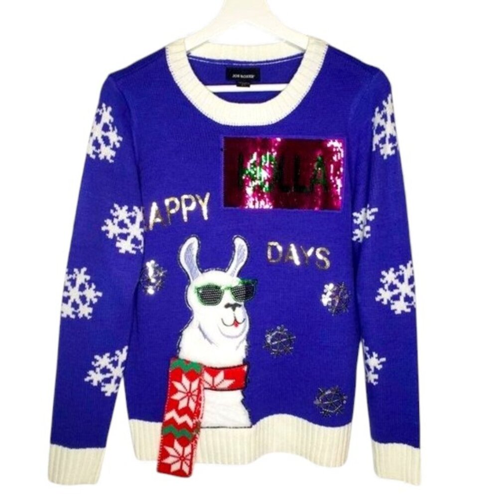 Joe Boxer Ugly Christmas Sweater Llama‎ Fun Adjustable Sequin Holiday Party S